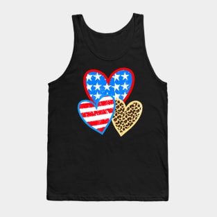 Summer Fashion 4th Of July Leopard American Flag Heart Tank Top